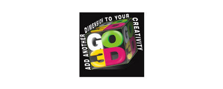Three-dimensional multi-colored isometric graphic image of a cube with text on and around it