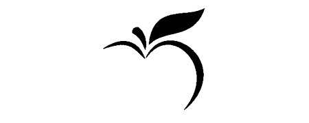Graphic abstract drawing of an apple drawn in solid black on a white background
