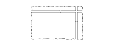 Engineering drawing indicating four parts of a two-dimensional object broken into four sections